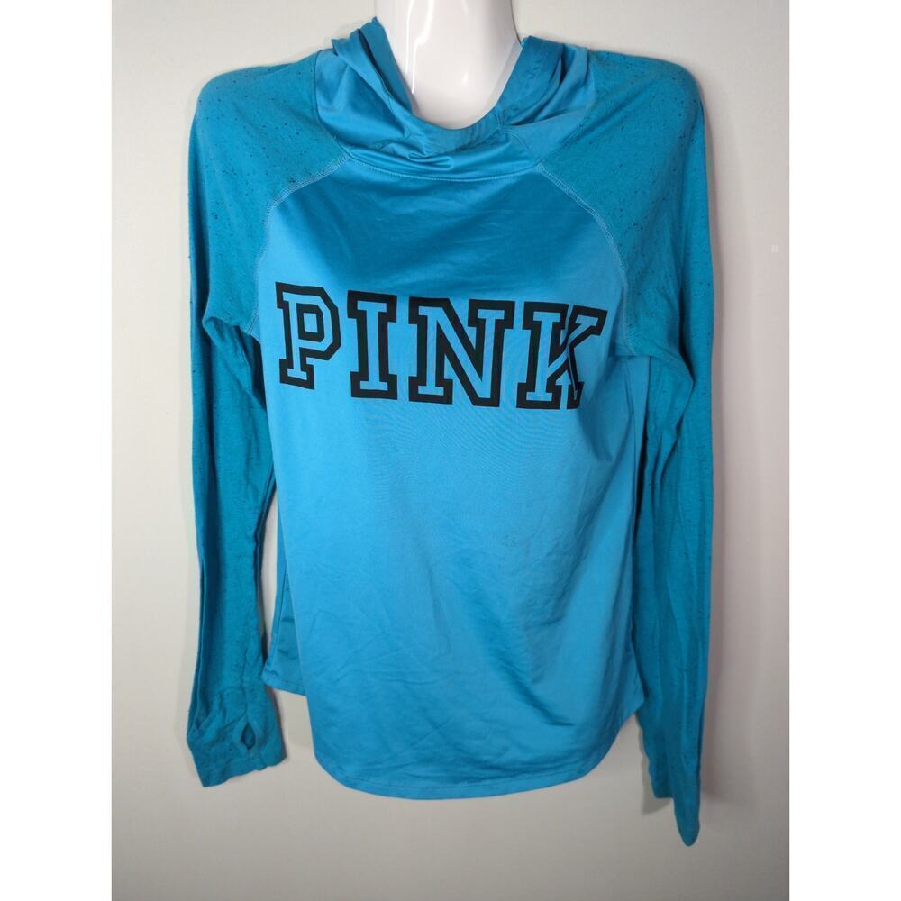 PINK Victoria's Secret Blue Mock Neck Raglan Sleeve Pullover Sweatshirt Size M
